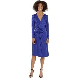 Maggy London BNWOT womens blue long sleeve dress NEW sz 2 twist front